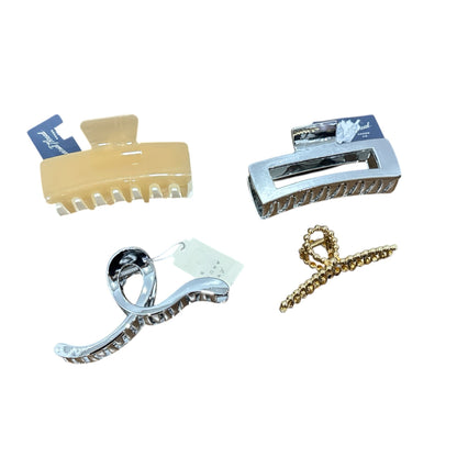 Set Of 4 Hair Claw Clips In Gold, Silver, & Beige