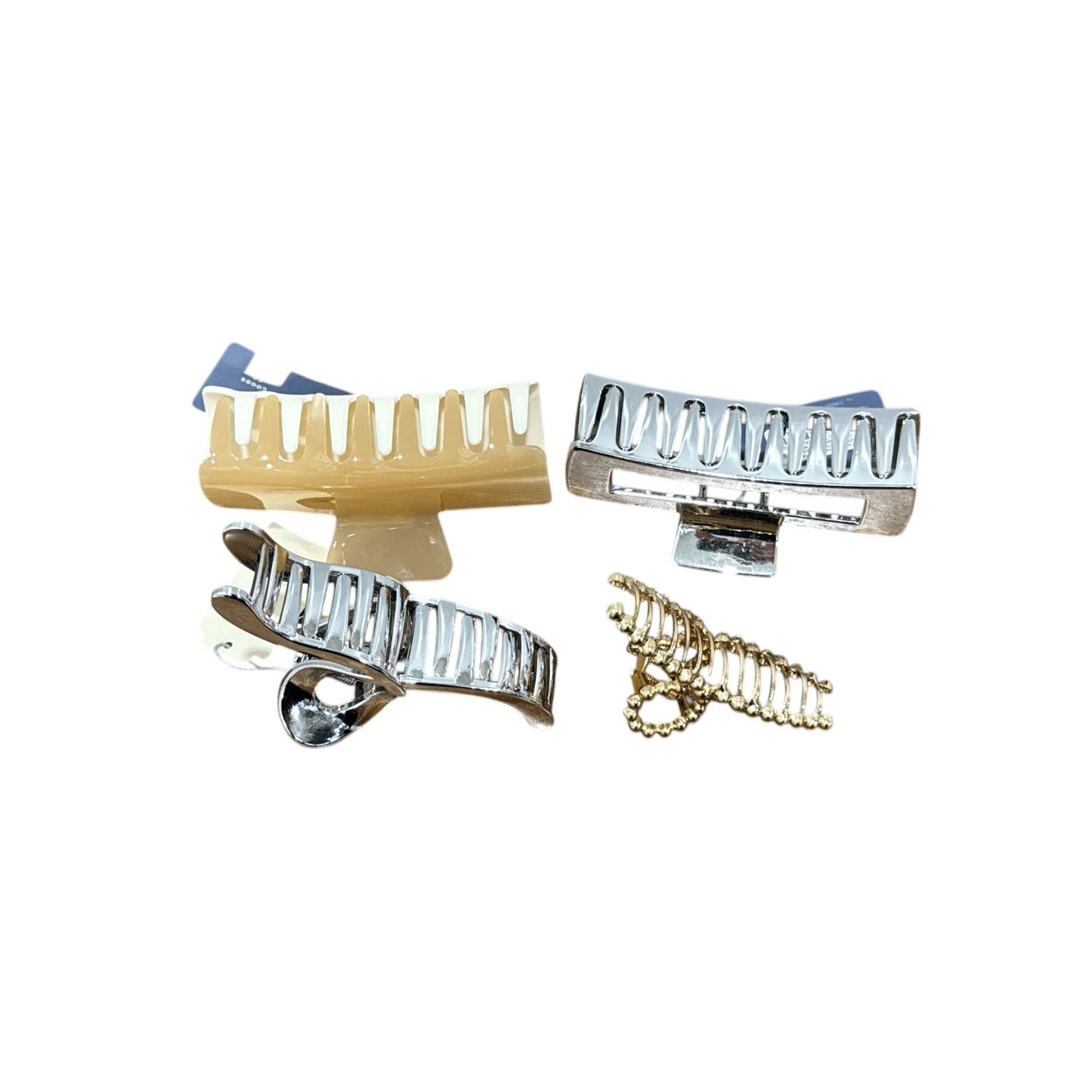 Set Of 4 Hair Claw Clips In Gold, Silver, & Beige