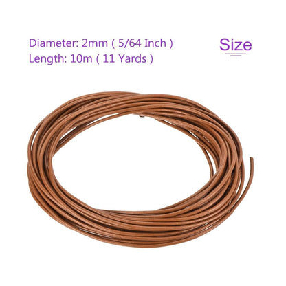 DMiotech 2mm Brown Leather Cord, 10m(11 Yards) Round Leather Rope Lace Leather Strings for Crafting Necklace Bracelet Beading Jewelry Making