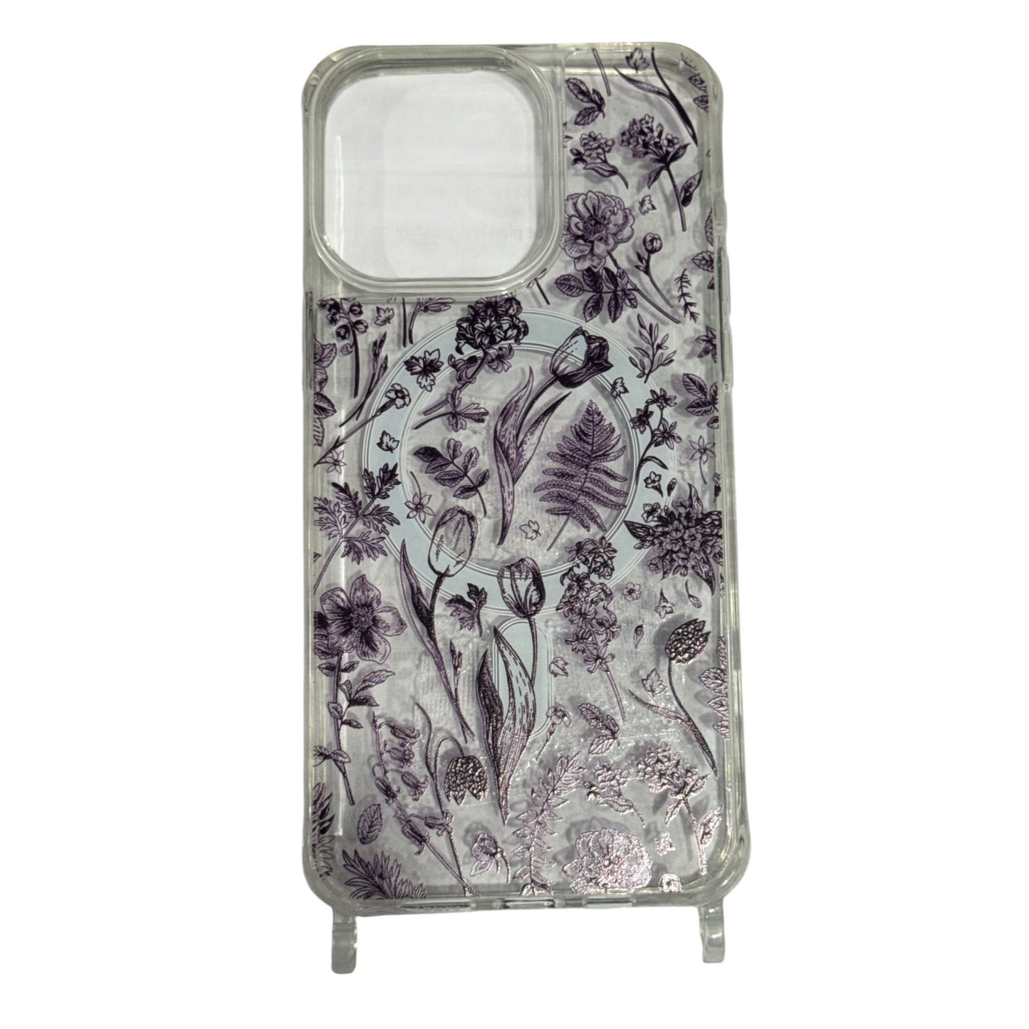 Floral Clear Phone Case With Adjustable Strap For iPhone 15 Pro Max Slim Design Protective Cover