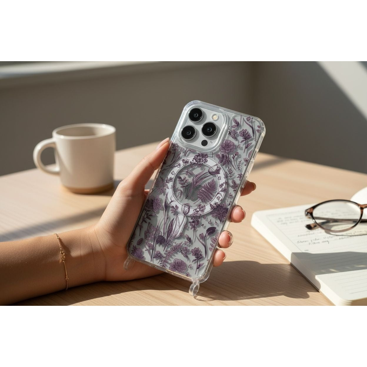 Floral Clear Phone Case With Adjustable Strap For iPhone 15 Pro Max Slim Design Protective Cover