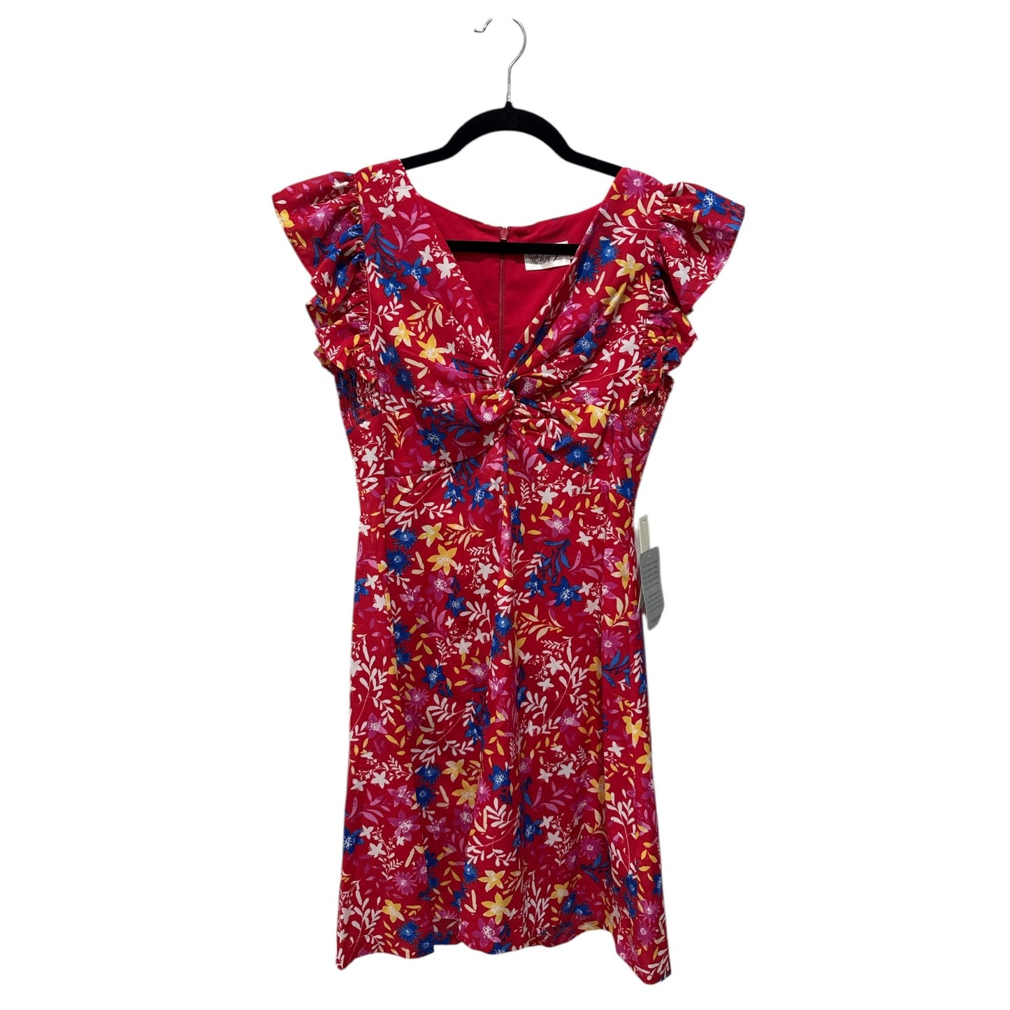 Eliza J Women's Floral Print Red Dress With Ruffle Sleeves Size 4 MSRP $138