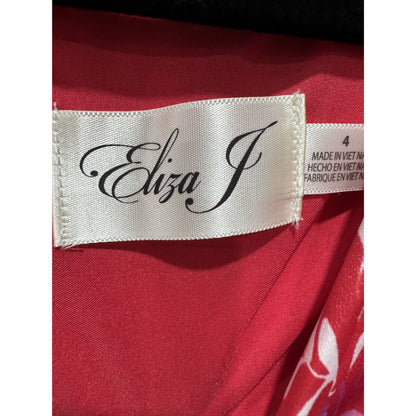 Eliza J Women's Floral Print Red Dress With Ruffle Sleeves Size 4 MSRP $138