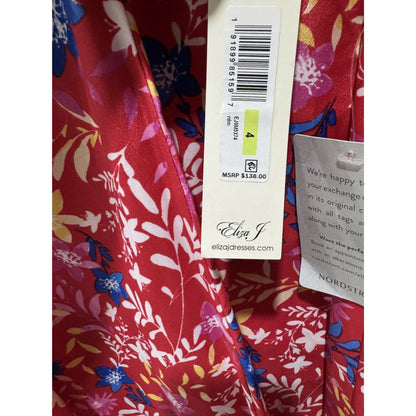 Eliza J Women's Floral Print Red Dress With Ruffle Sleeves Size 4 MSRP $138
