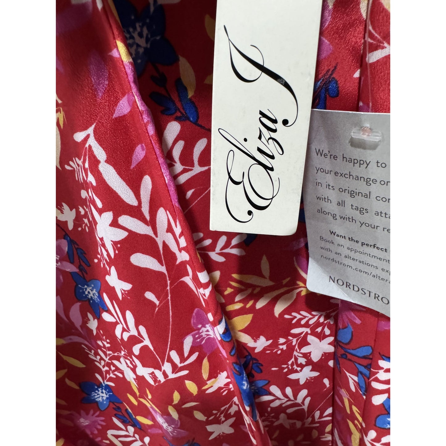 Eliza J Women's Floral Print Red Dress With Ruffle Sleeves Size 4 MSRP $138