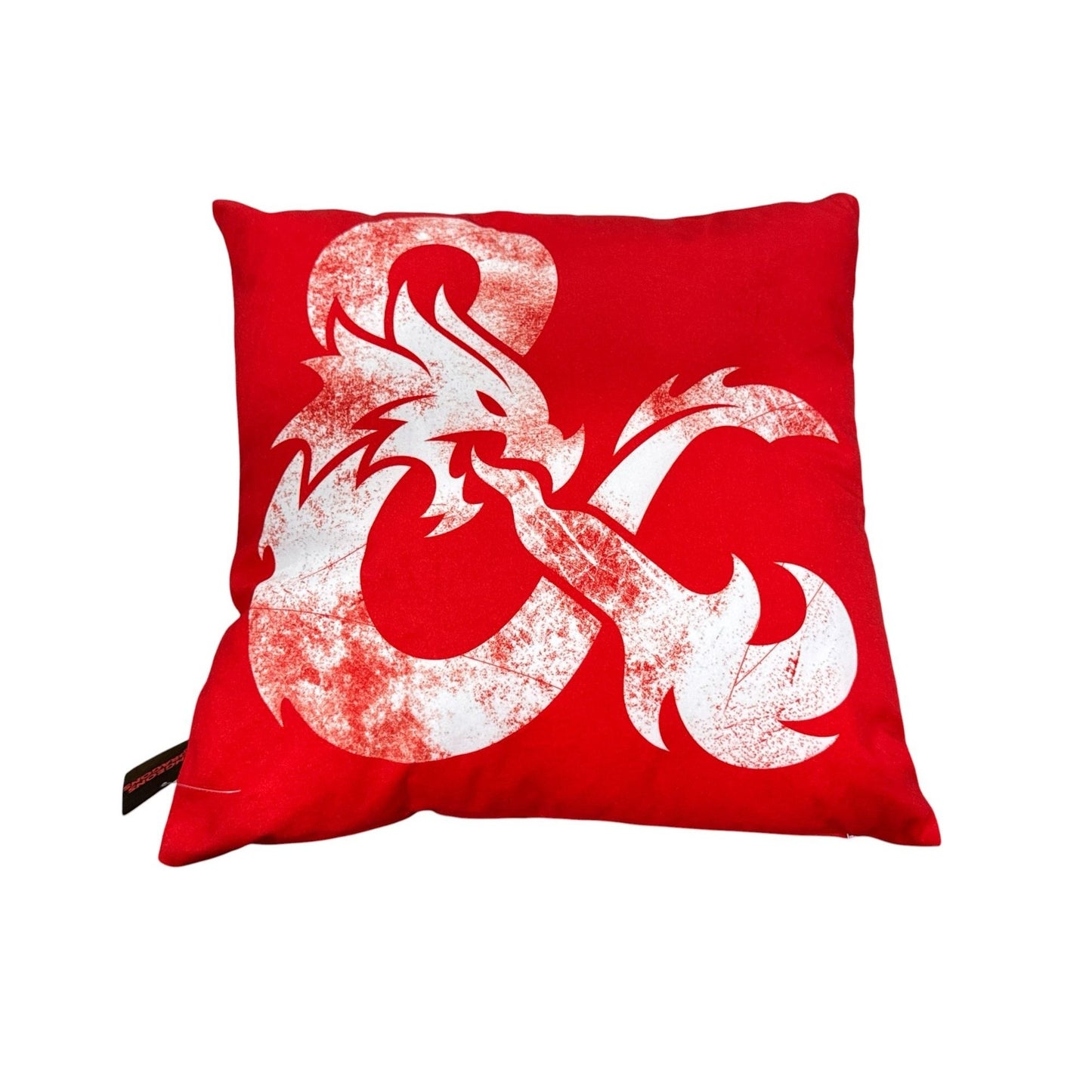 Dungeons & Dragons Red Throw Pillow With Distressed White Dragon Design