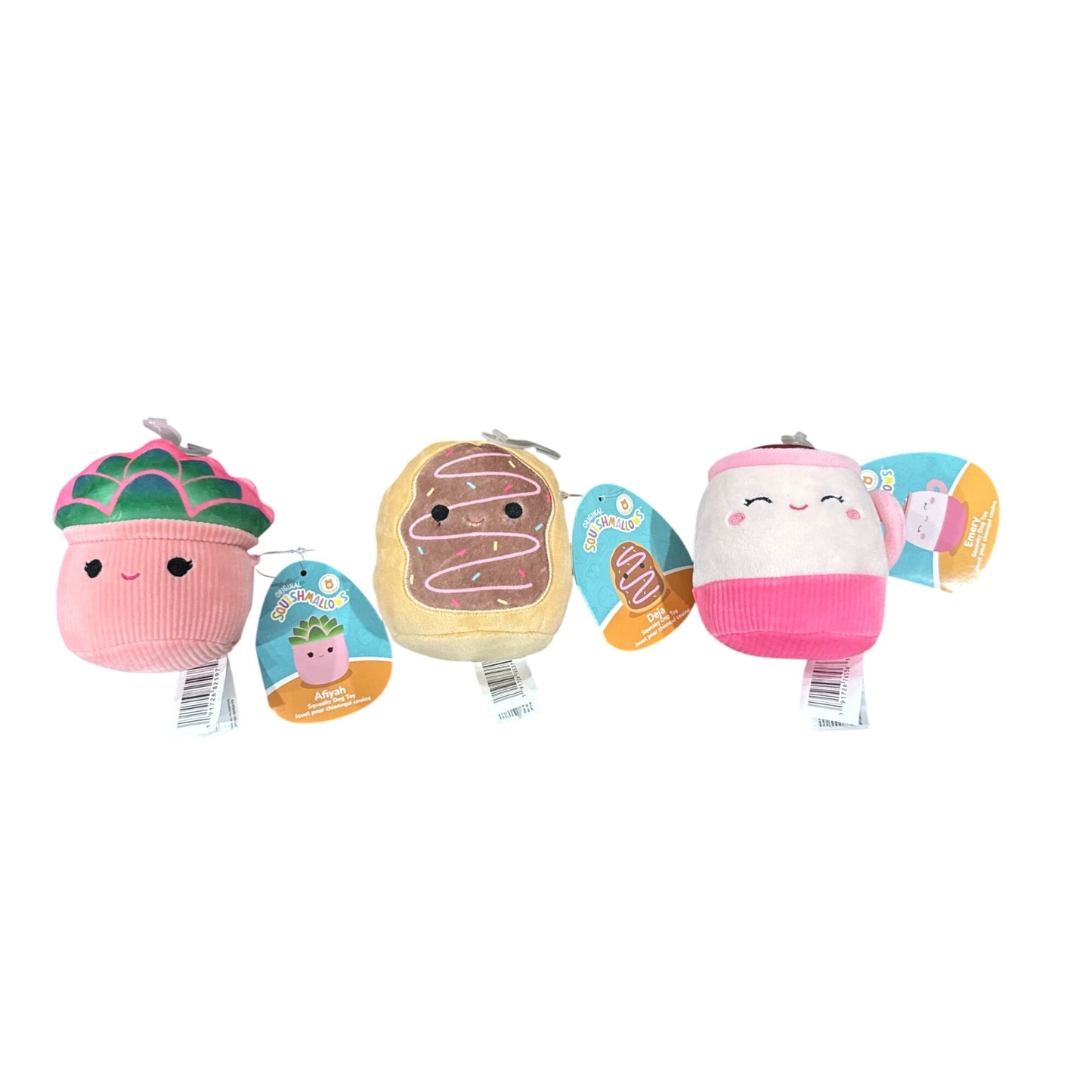 Squishmallows Plush Squeaky Dog Toys Set Of 3 - Afiyah, Deja, and Emery