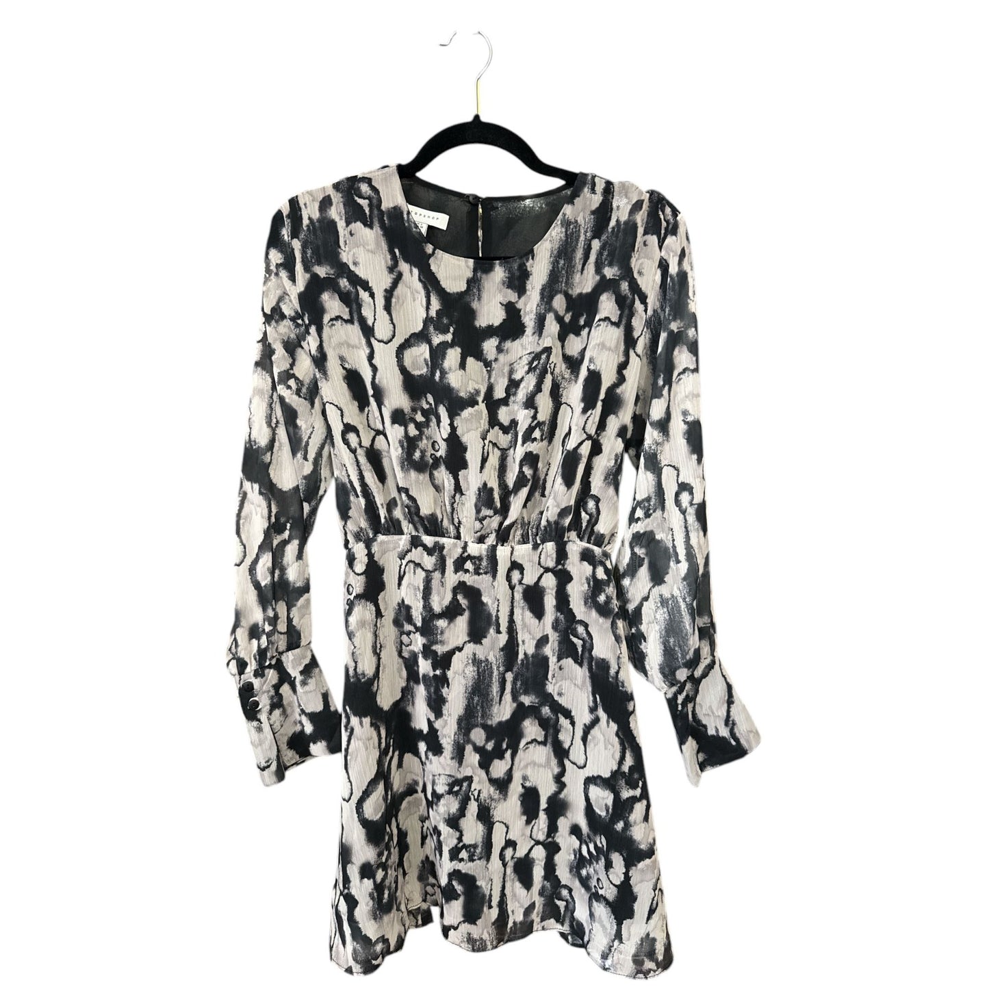 Topshop Tie-Dye Print Long-Sleeve Mini Dress Black & White US 2 UK 6 EU 34