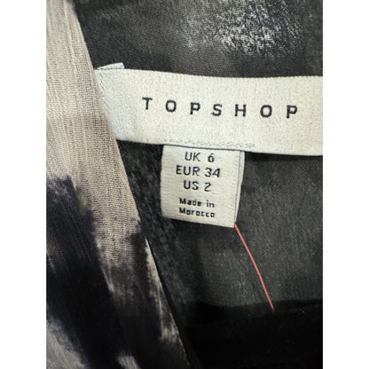 Topshop Tie-Dye Print Long-Sleeve Mini Dress Black & White US 2 UK 6 EU 34