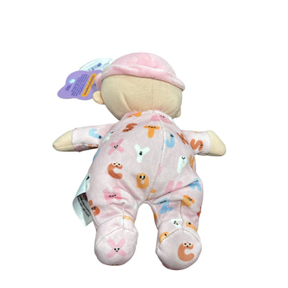 Giggle Scape Soft Plush Baby Doll With Pink Alphabet Onesie & Bow