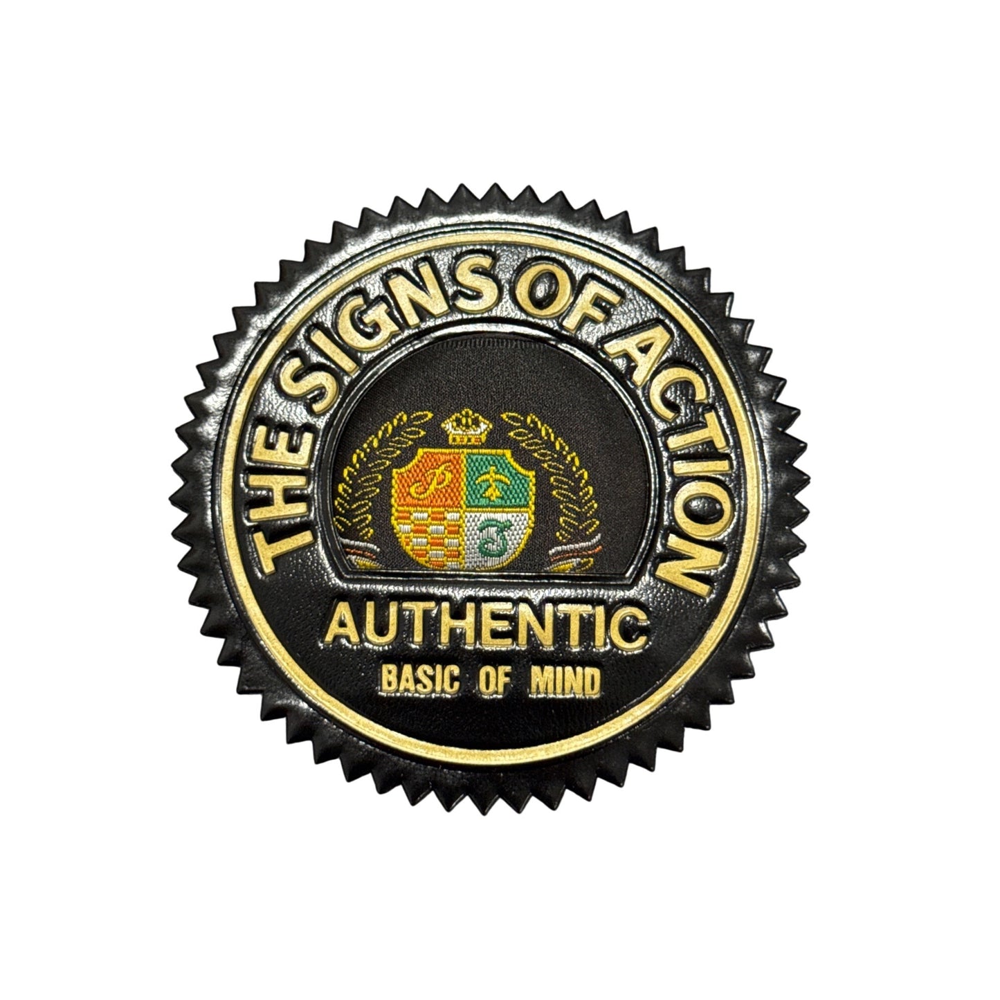 The Signs Of Action Authentic Decorative Metal Badge Patch Pair 2.5" Black & Gold