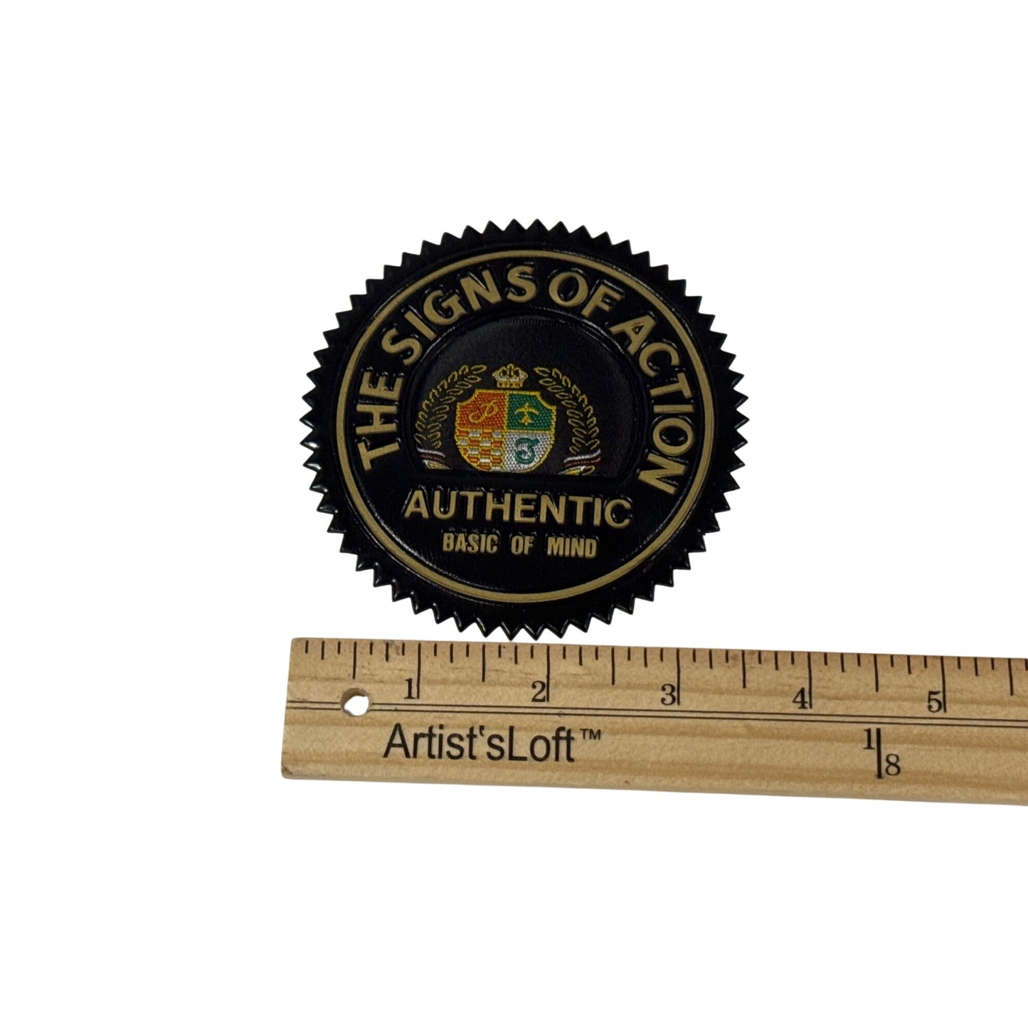 The Signs Of Action Authentic Decorative Metal Badge Patch Pair 2.5" Black & Gold