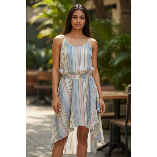 Ava & Yelly High-Low Striped Sleeveless Dress Pastel Multicolor Size 16