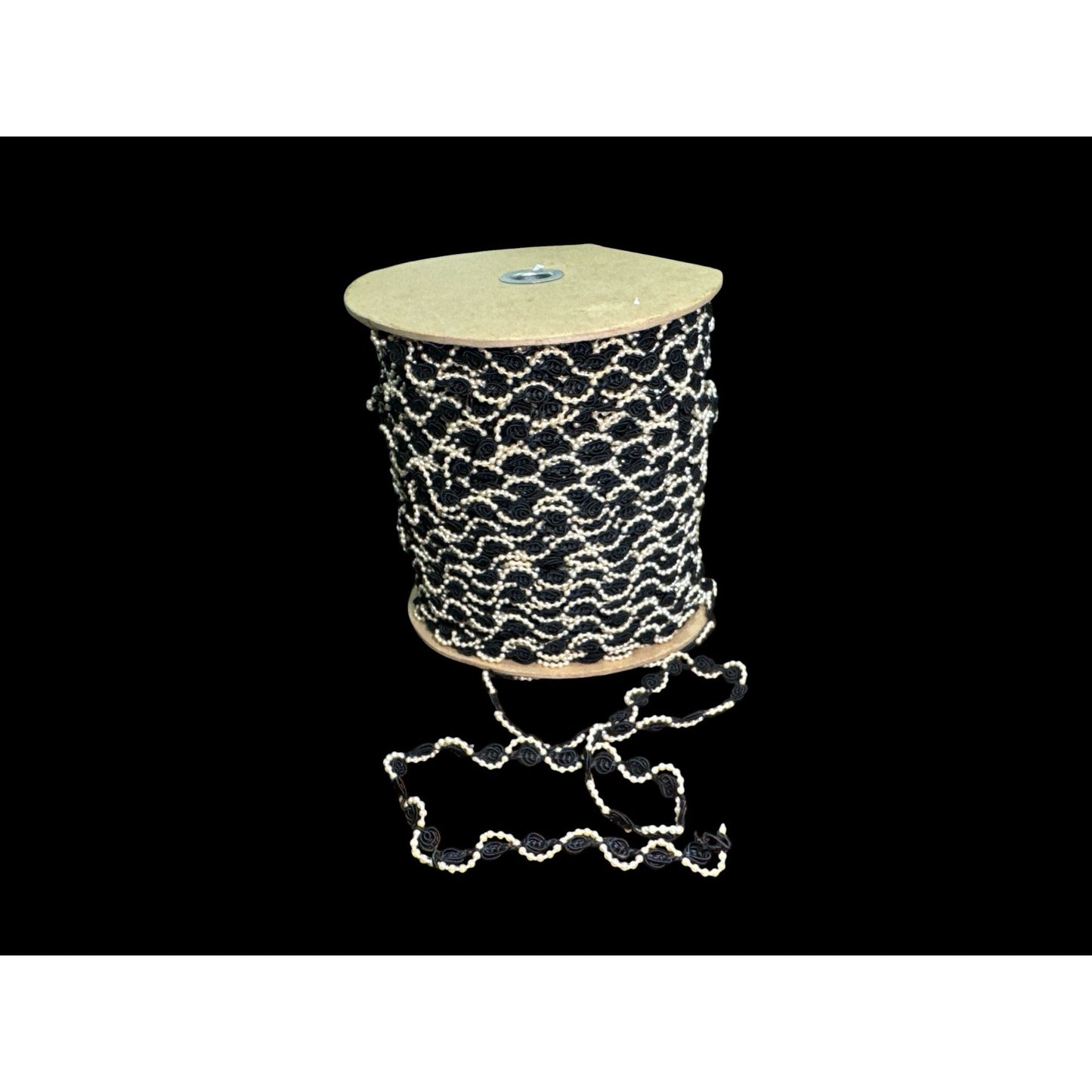 Black & Ivory Decorative Rosette Trim On Spool For Crafts Sewing 1/4-Inch Width 100+ YARDS