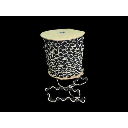 Black & Ivory Decorative Rosette Trim On Spool For Crafts Sewing 1/4-Inch Width 100+ YARDS