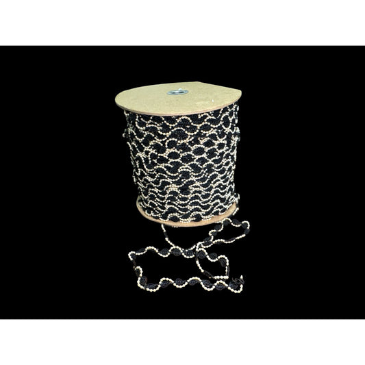 Black & Ivory Decorative Rosette Trim On Spool For Crafts Sewing 1/4-Inch Width 100+ YARDS