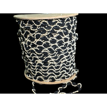 Black & Ivory Decorative Rosette Trim On Spool For Crafts Sewing 1/4-Inch Width 100+ YARDS