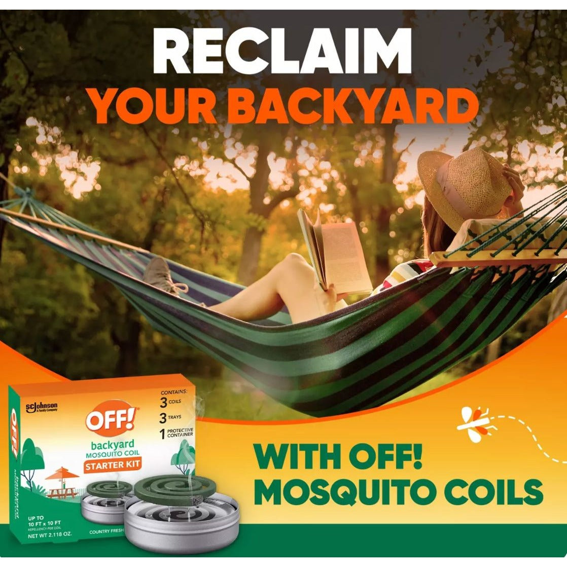 OFF! Backyard Mosquito Coil Portable Repellent With Reusable Metal Container Country Fresh Scent 10 Ft Coverage 4 Hours Each Coil