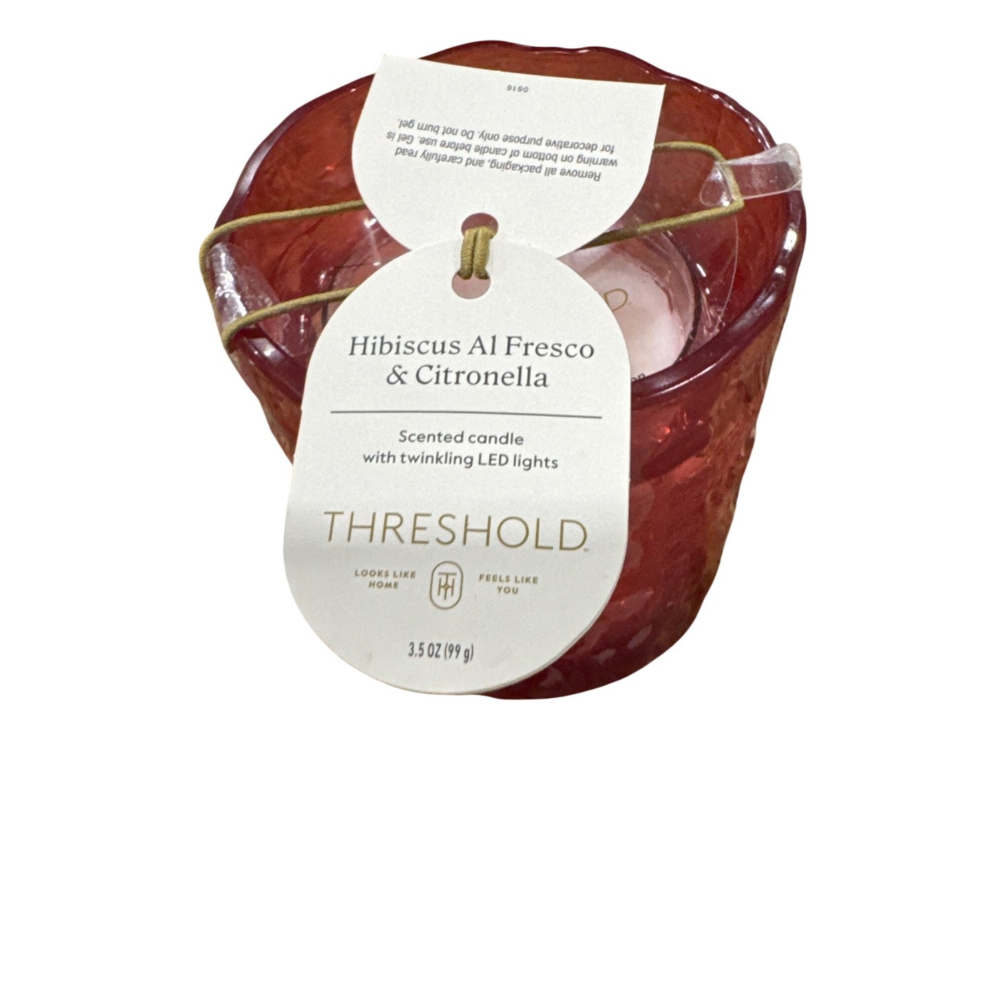 Hibiscus Al Fresco & Citronella LED Scented Candle In Red Glass Holder 3.5 Oz By Threshold