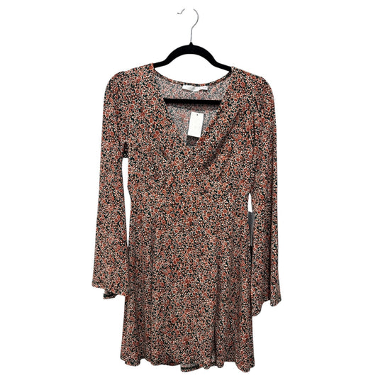 Lush Floral Print Long Sleeve Wrap Dress V-Neck Medium Autumn Colors Boho Chic Style