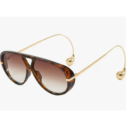 Willochra Oversized Aviator Sunglasses With Adjustable Wire Temples, Tortoise Frame, Gradient Lenses, and Gold Detailing