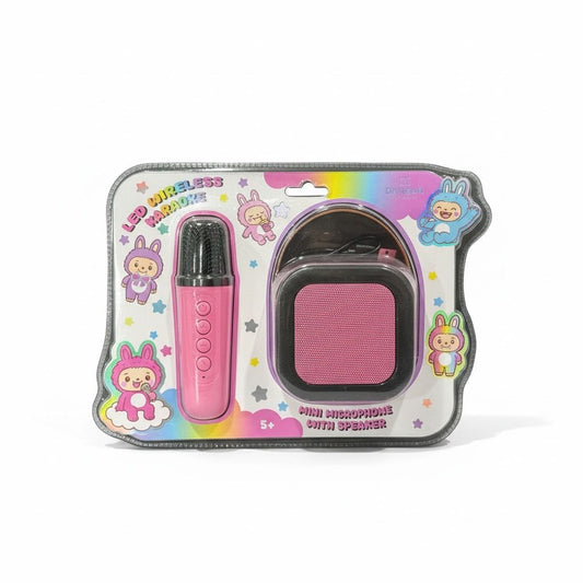 LED Mini Microphone & Speaker Set For Kids Pink USB Charging Age 5+ Danbar Global Portable Karaoke System