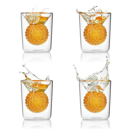 Golf Ball Shot Glasses Set Of 4 Double-Walled With 3D Golf Ball Design Sports Collection Gift Boxed