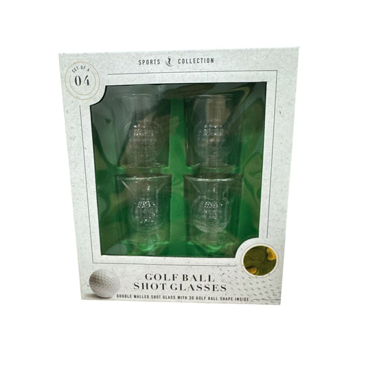 Golf Ball Shot Glasses Set Of 4 Double-Walled With 3D Golf Ball Design Sports Collection Gift Boxed