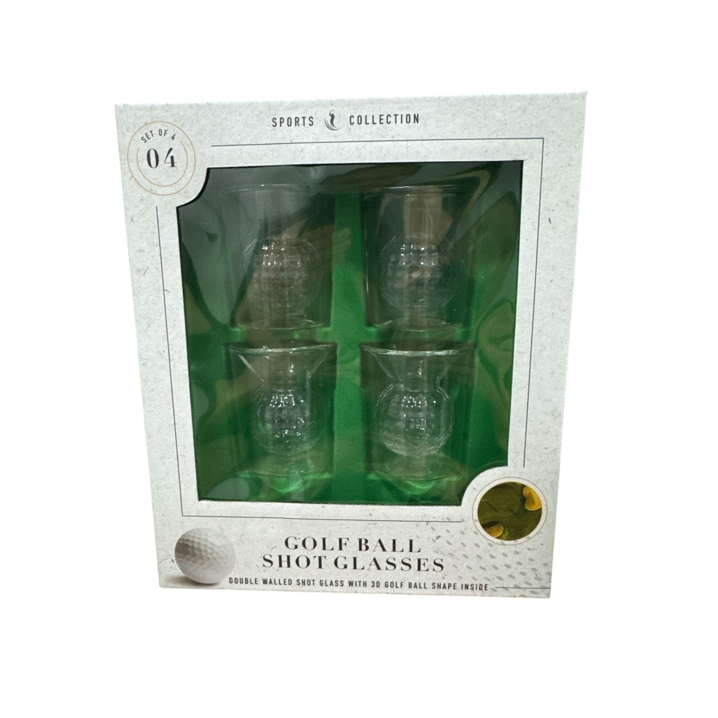 Golf Ball Shot Glasses Set Of 4 Double-Walled With 3D Golf Ball Design Sports Collection Gift Boxed