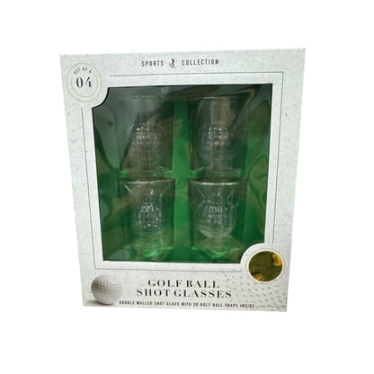 Golf Ball Shot Glasses Set Of 4 Double-Walled With 3D Golf Ball Design Sports Collection Gift Boxed