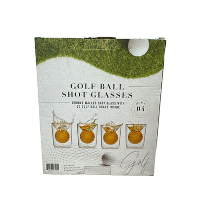 Golf Ball Shot Glasses Set Of 4 Double-Walled With 3D Golf Ball Design Sports Collection Gift Boxed