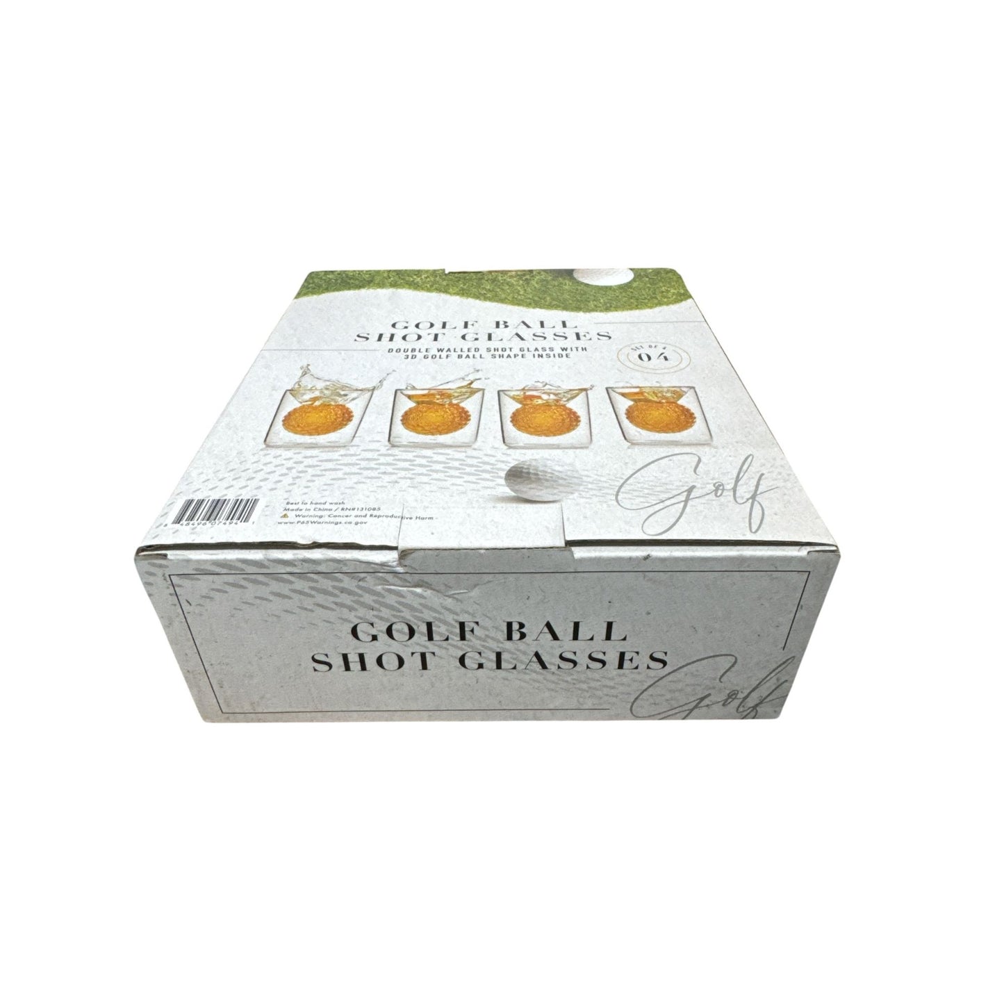 Golf Ball Shot Glasses Set Of 4 Double-Walled With 3D Golf Ball Design Sports Collection Gift Boxed