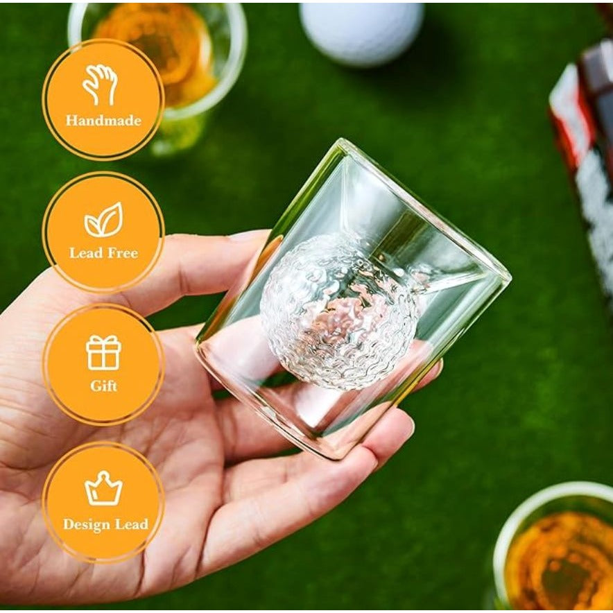 Golf Ball Shot Glasses Set Of 4 Double-Walled With 3D Golf Ball Design Sports Collection Gift Boxed