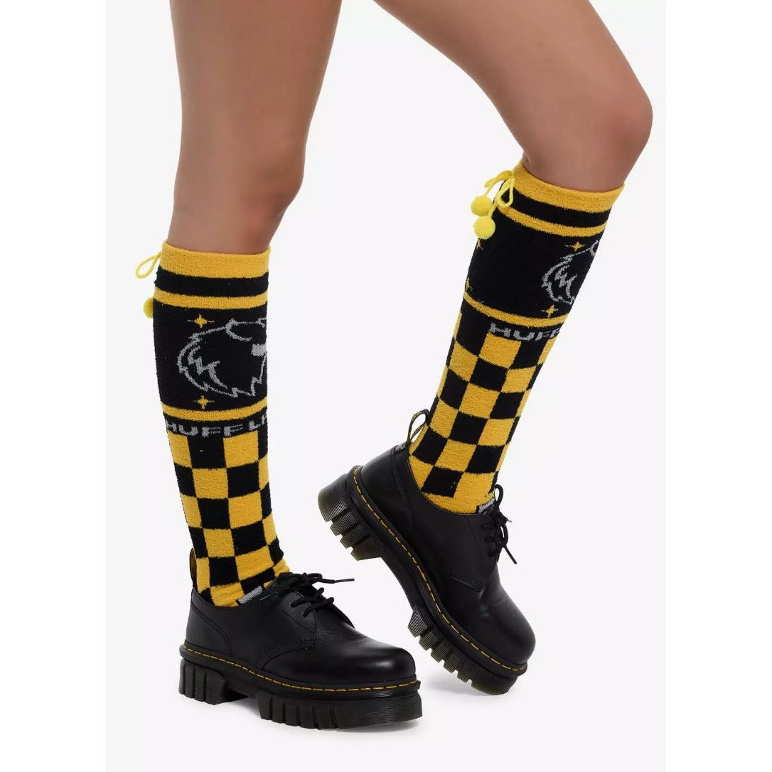 Harry Potter Hufflepuff Knee-High Socks Black & Yellow Checkered Design
