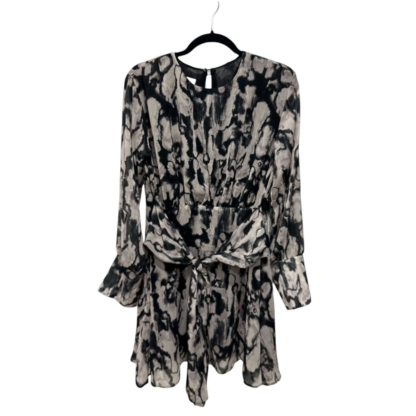 Topshop Tie-Waist Black & White Abstract Mini Dress With Long Sleeves - US 4