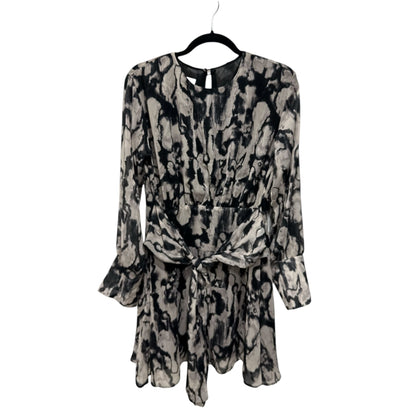 Topshop Tie-Waist Black & White Abstract Mini Dress With Long Sleeves - US 4