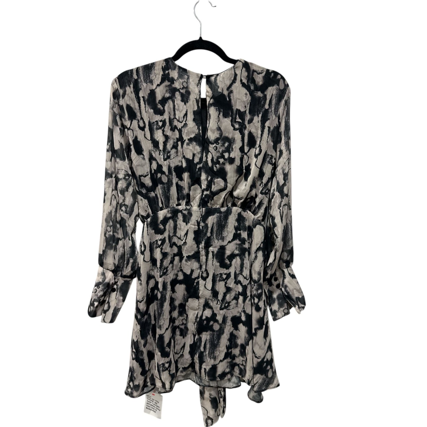 Topshop Tie-Waist Black & White Abstract Mini Dress With Long Sleeves - US 4