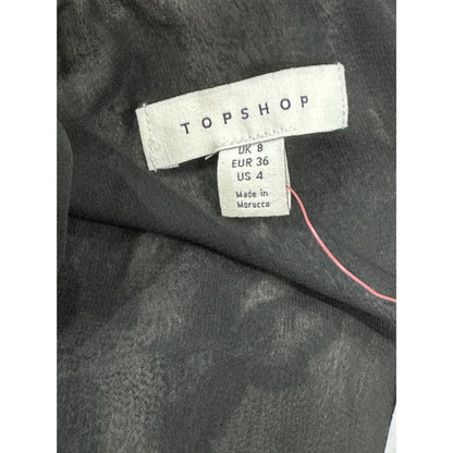 Topshop Tie-Waist Black & White Abstract Mini Dress With Long Sleeves - US 4