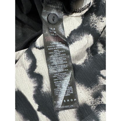 Topshop Tie-Waist Black & White Abstract Mini Dress With Long Sleeves - US 4
