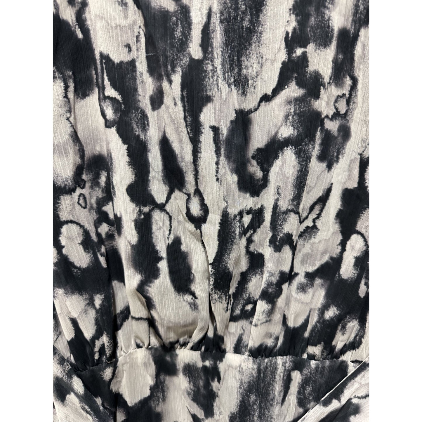 Topshop Tie-Waist Black & White Abstract Mini Dress With Long Sleeves - US 4