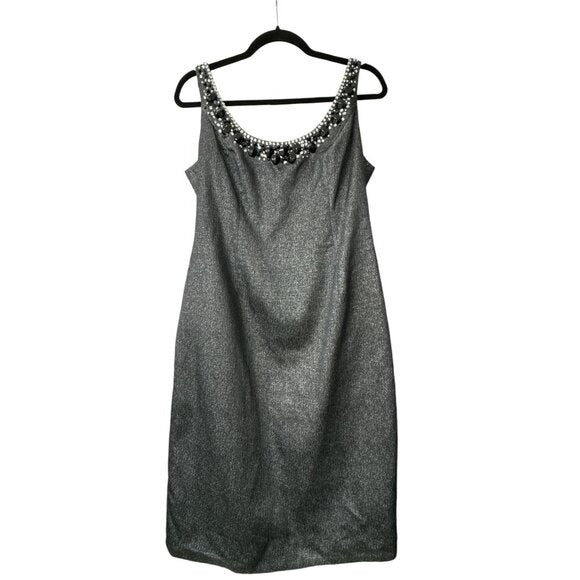 Carmen Marc Valvo Embellished Charcoal Gray Sleeveless Sheath Dress Size 8