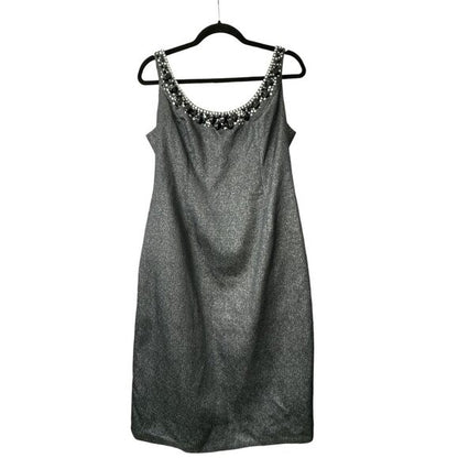 Carmen Marc Valvo Embellished Charcoal Gray Sleeveless Sheath Dress Size 8