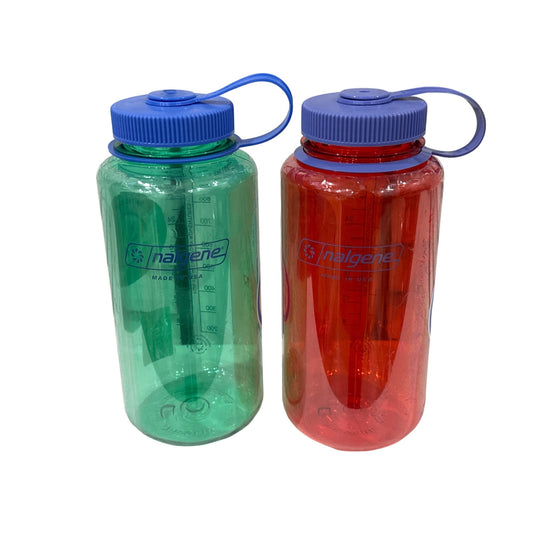 Nalgene Wide Mouth Water Bottles 32oz PA-Free Durable Plastic With Loop-Top Lid (Pastel Green & Marmalade)