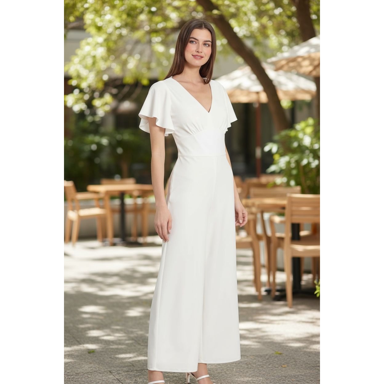 Maggy London Women's White Flutter Sleeve Wide-Leg Jumpsuit Size 18W