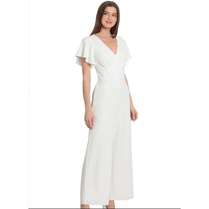 Maggy London Women's White Flutter Sleeve Wide-Leg Jumpsuit Size 18W