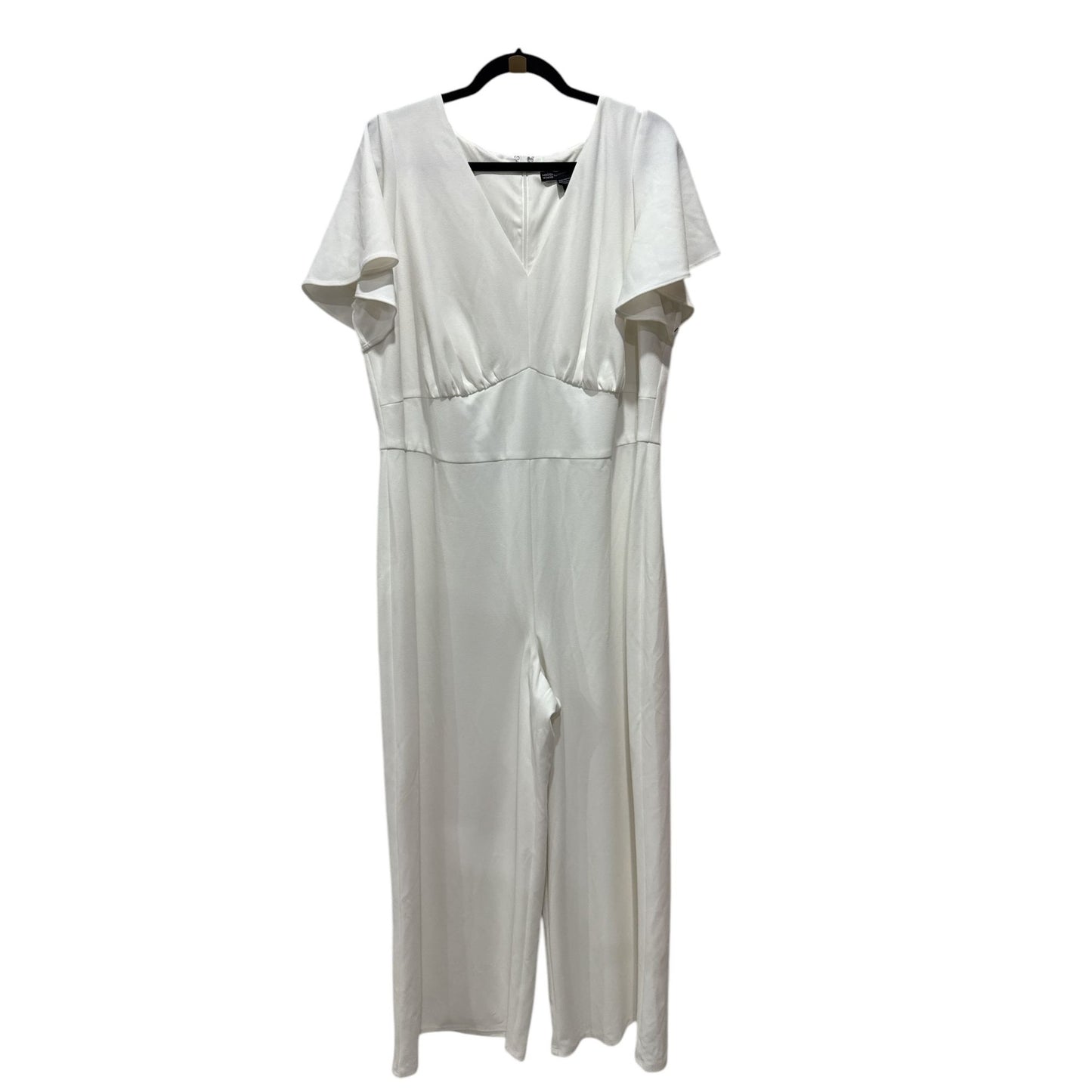 Maggy London Women's White Flutter Sleeve Wide-Leg Jumpsuit Size 18W