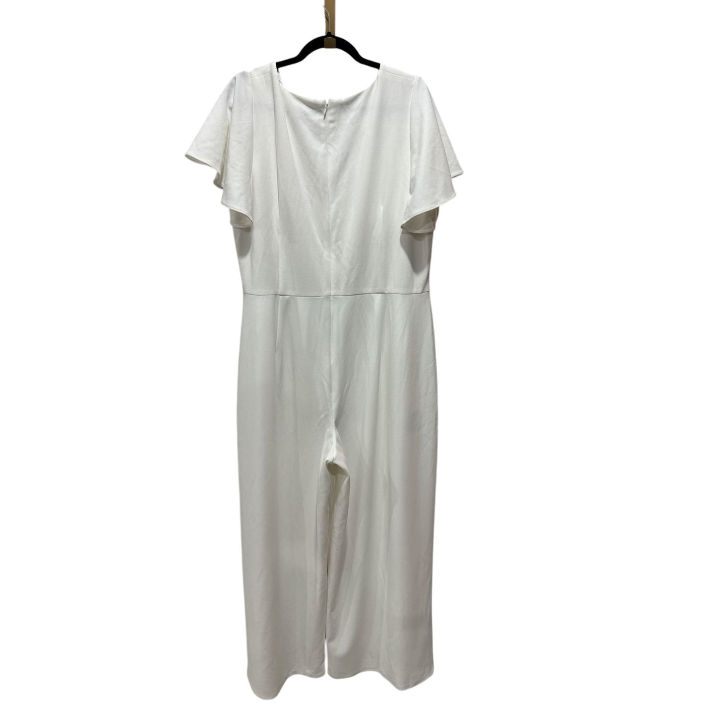 Maggy London Women's White Flutter Sleeve Wide-Leg Jumpsuit Size 18W