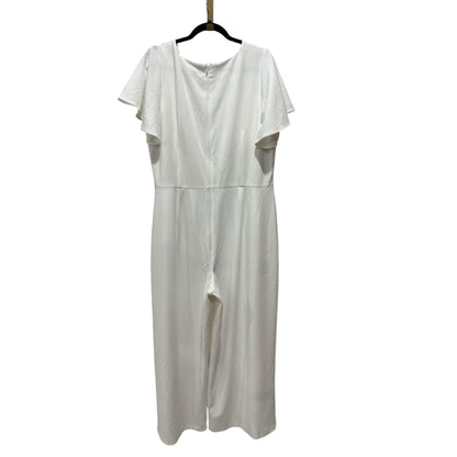Maggy London Women's White Flutter Sleeve Wide-Leg Jumpsuit Size 18W