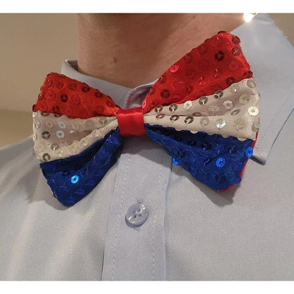Sun Squad Adult Sequin Bow Tie Red White & Blue One Size Fits Most