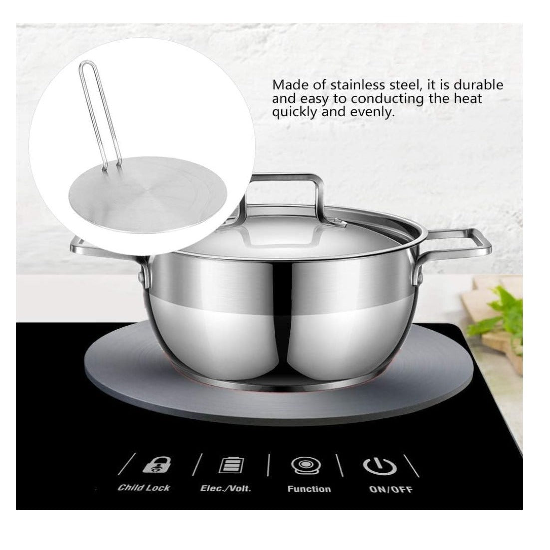 Induction Cooktop Heat Diffuser Plate Stainless Steel With Handle For Even Heat Distribution